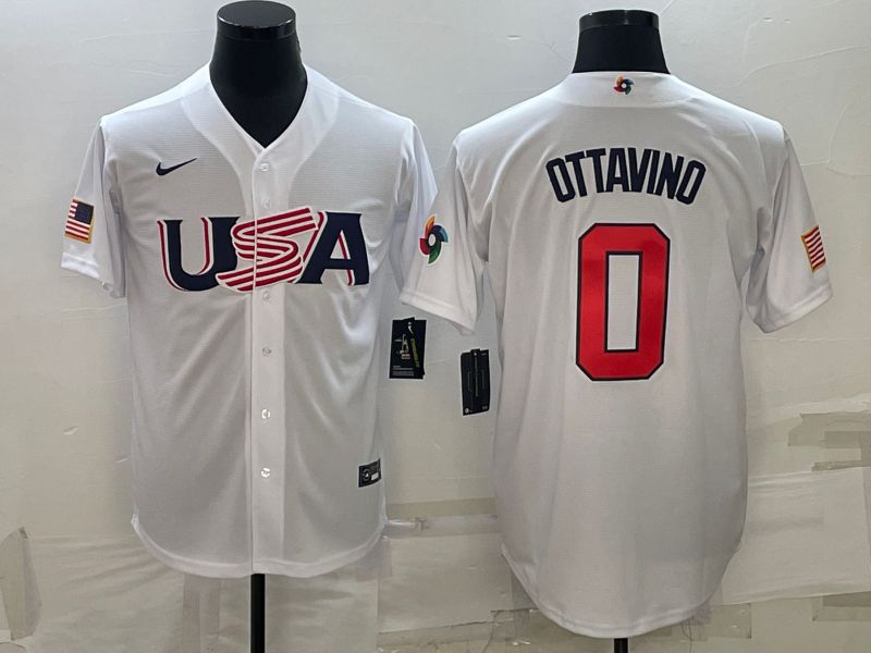 Men 2023 World Cub USA #0 Ottavino White Nike MLB Jersey8